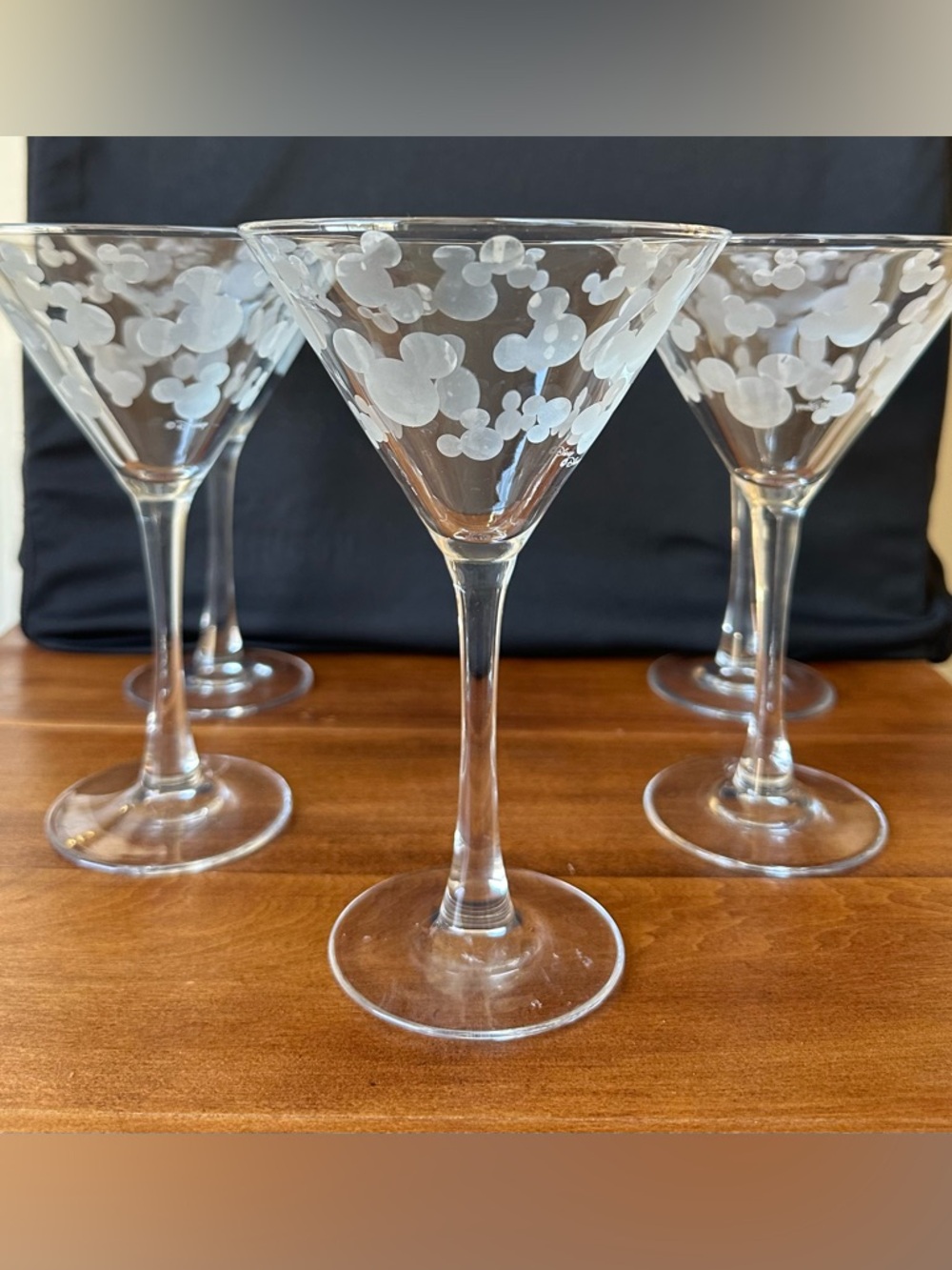 Set of 5 Authentic Disney Parks Etched Mickey Martini Glasses